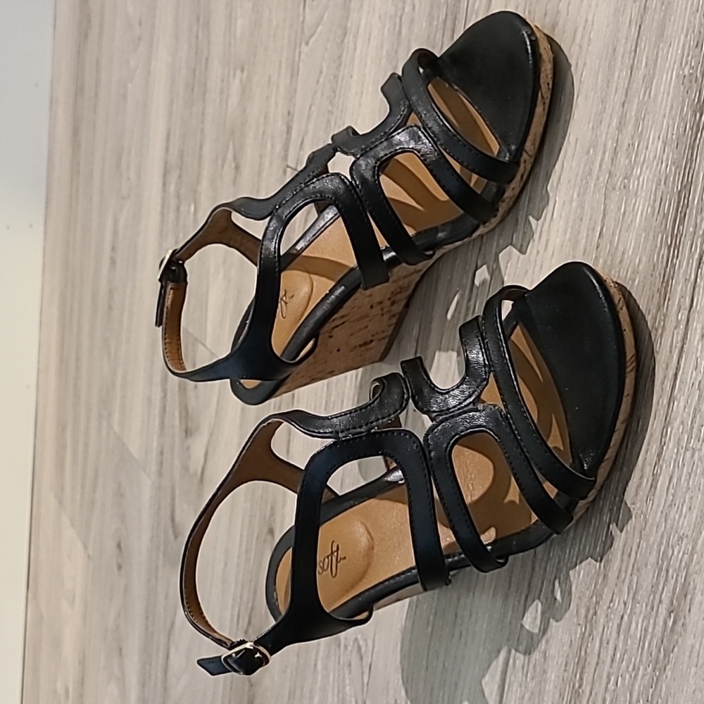 Sofft, sandals, wedges, Black 8M